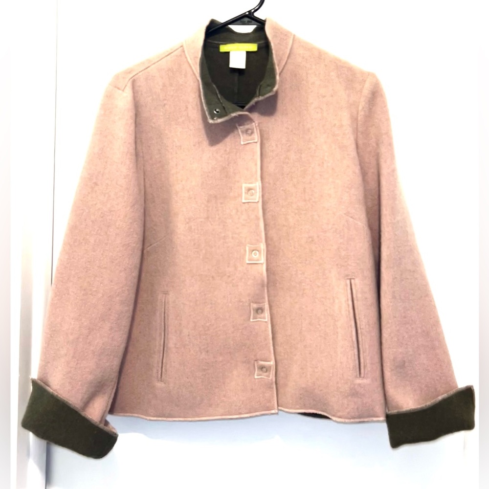 Sigrid Olsen Women's Blush Pink Wool-Blend Jacket with Contrast Collar Petite Lg
